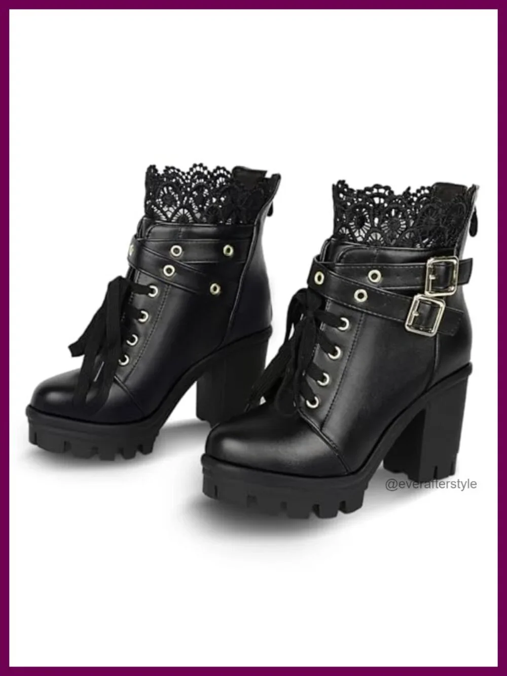 Lace Up Chunky Platform Ankle Boots Gothic PU Leather Round Toe